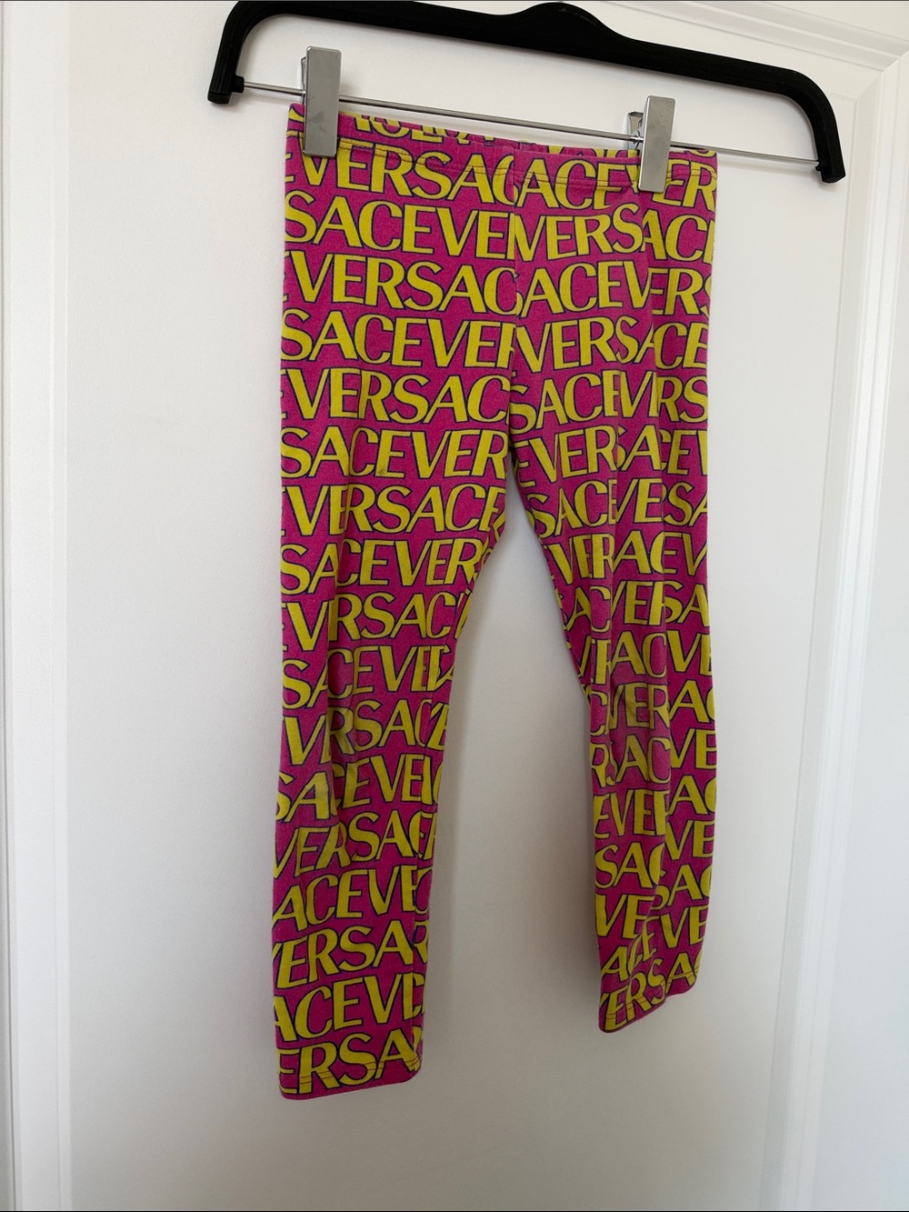 Versace Kids Pink and Yellow Logo Print Leggings